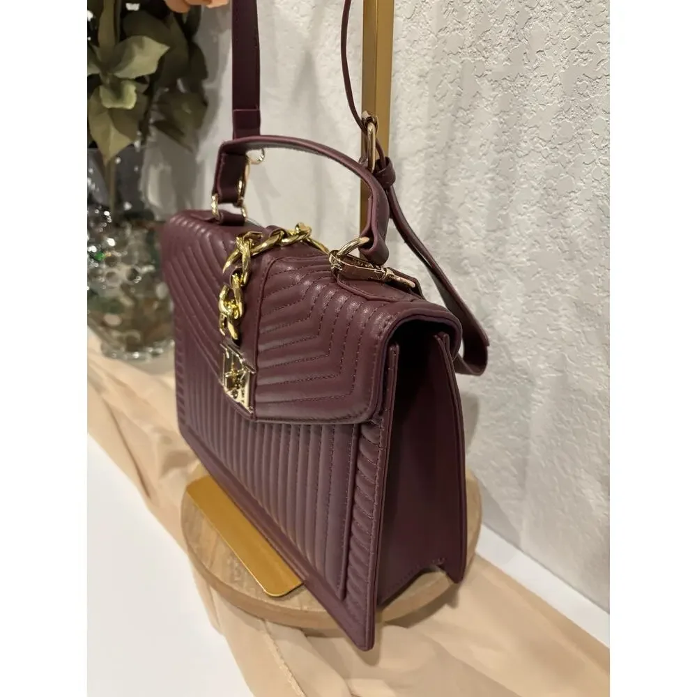 Badgley Mischka Burgundy Quilted Satchel Crossbody Bag New With Tags